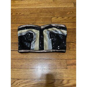 Bebe Womens Strapless Crop Top Size Small Black Gold Sequined NWT $50